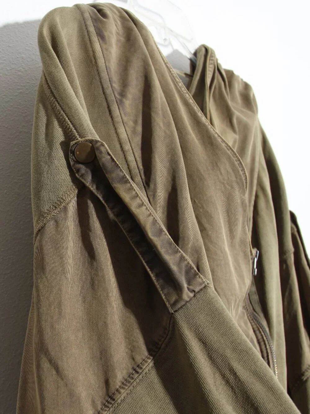 Free People C'mon Hooded Cardigan Jacket Moss Green Cotton Asymmetrical Slouchy